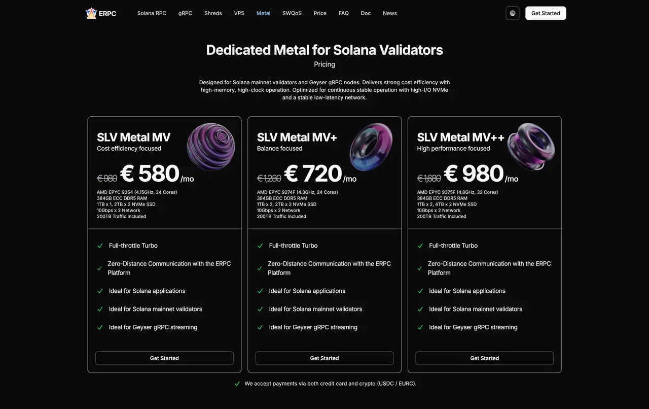 Dedicated Baremetal servers for Solana Validators