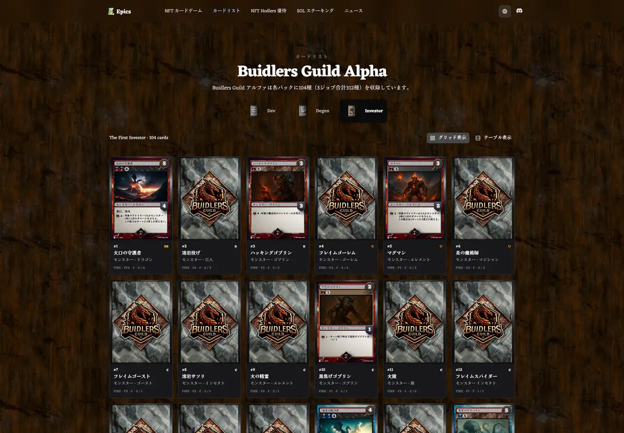 Buidlers Guild NFT Card List