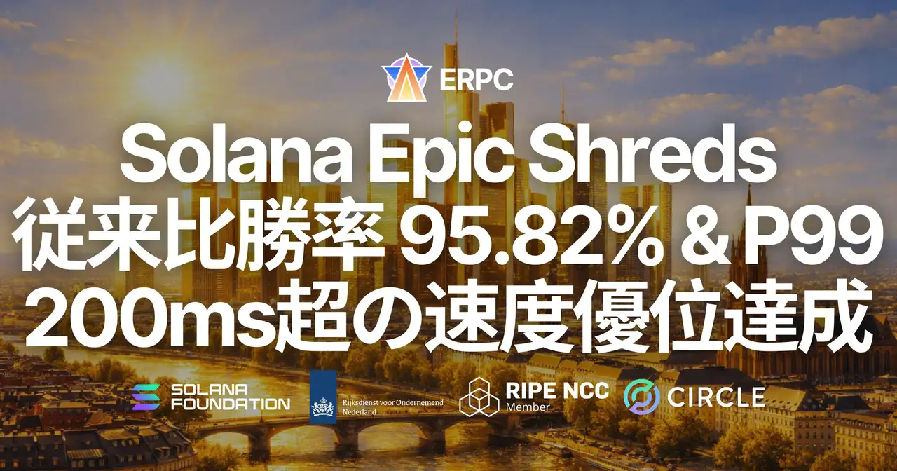 ERPC、上位版 Solana Shredstream「Epic Shreds」をフランクフルト限定で提供開始 — Epics DAO バリデータからの最小ホップ配信で勝率 95.82%、P99 で 200〜300ms の速度優位を達成