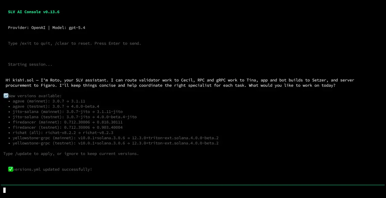 SLV AI Console Update Check